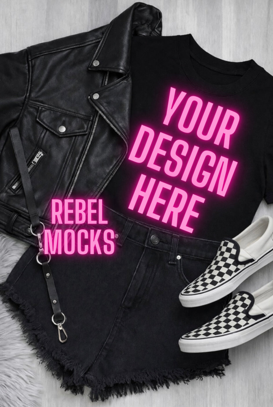 Black Tee Flat Lay | Edgy Alternative Mock Up