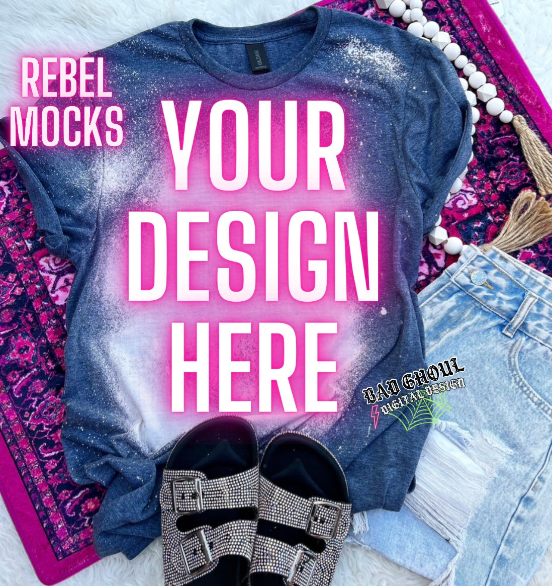 Dark Heather Bleach Tee TRENDING Flat Lay Mock up