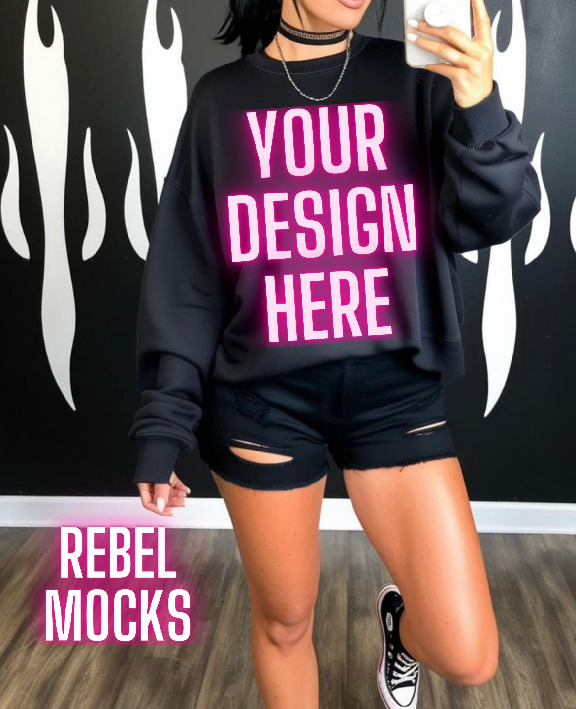Black Sweatshirt Edgy Model Mock Up