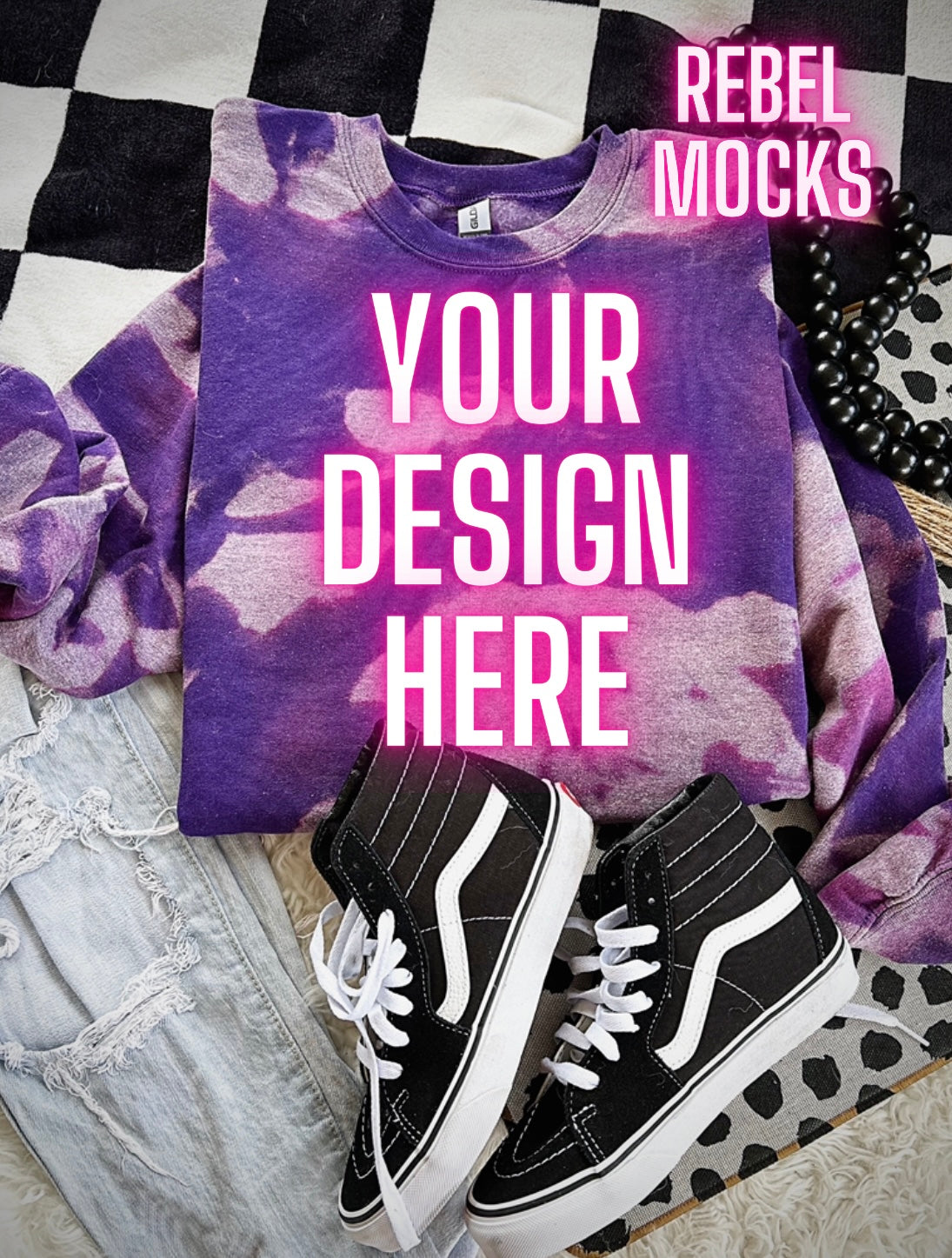 Purple Acid Wash Crew Neck Sweatshirt Flat Lay Mock Up TRENDING VIBES