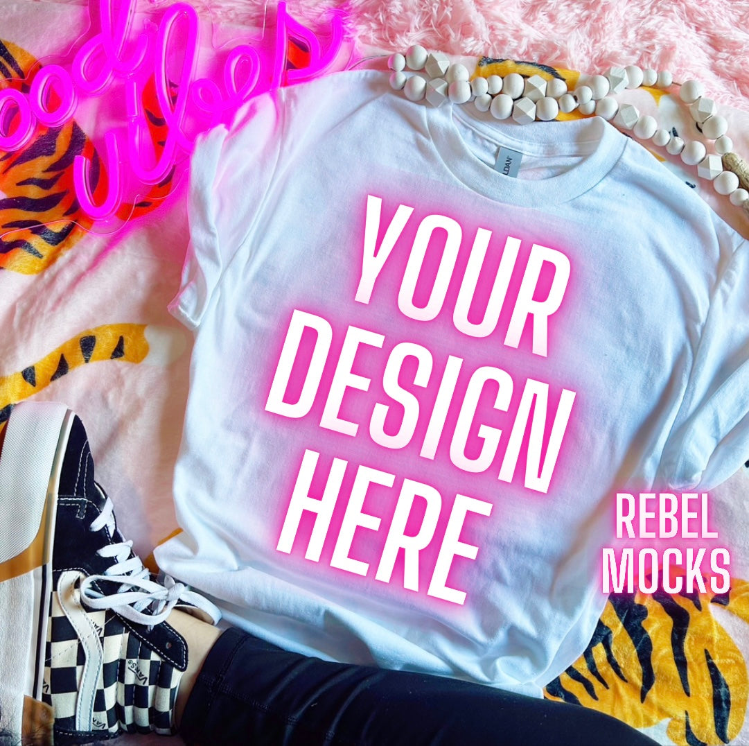 White Trendy Flat Lay Tee Mock Up
