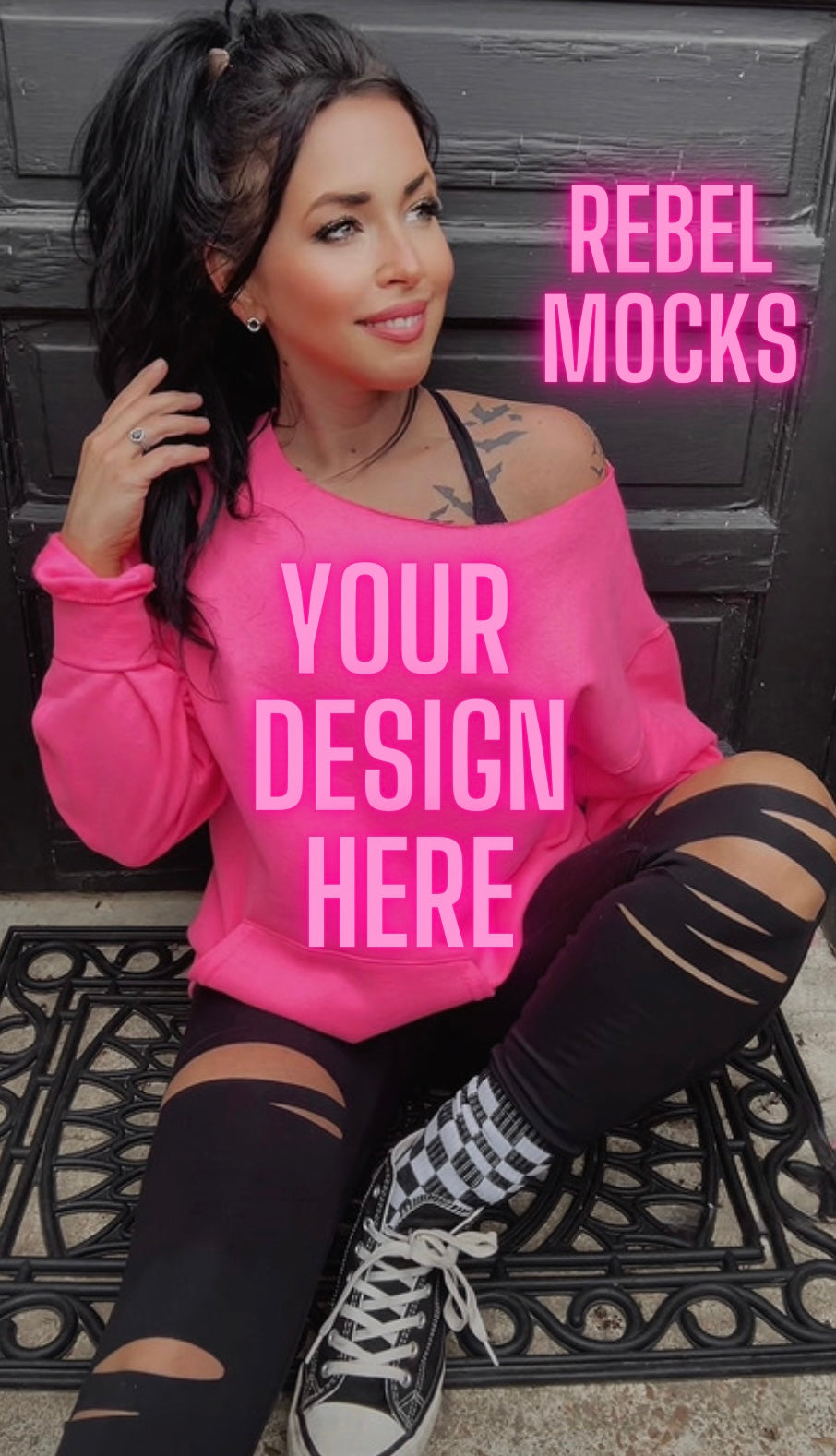 Off Shoulder Mock Safety Pink IRL Alternative Edgy