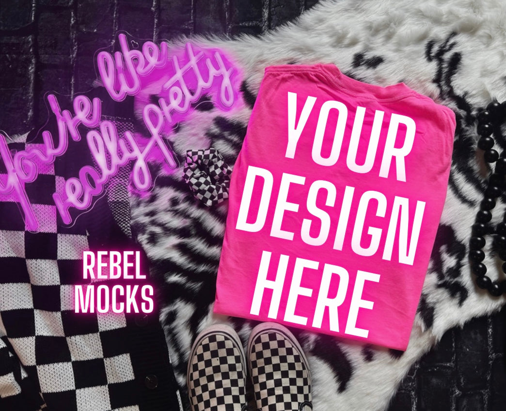 Neon Pink Bundle Tee Flat Lay Mock Up Trendy Edgy Vibes 4 mocks