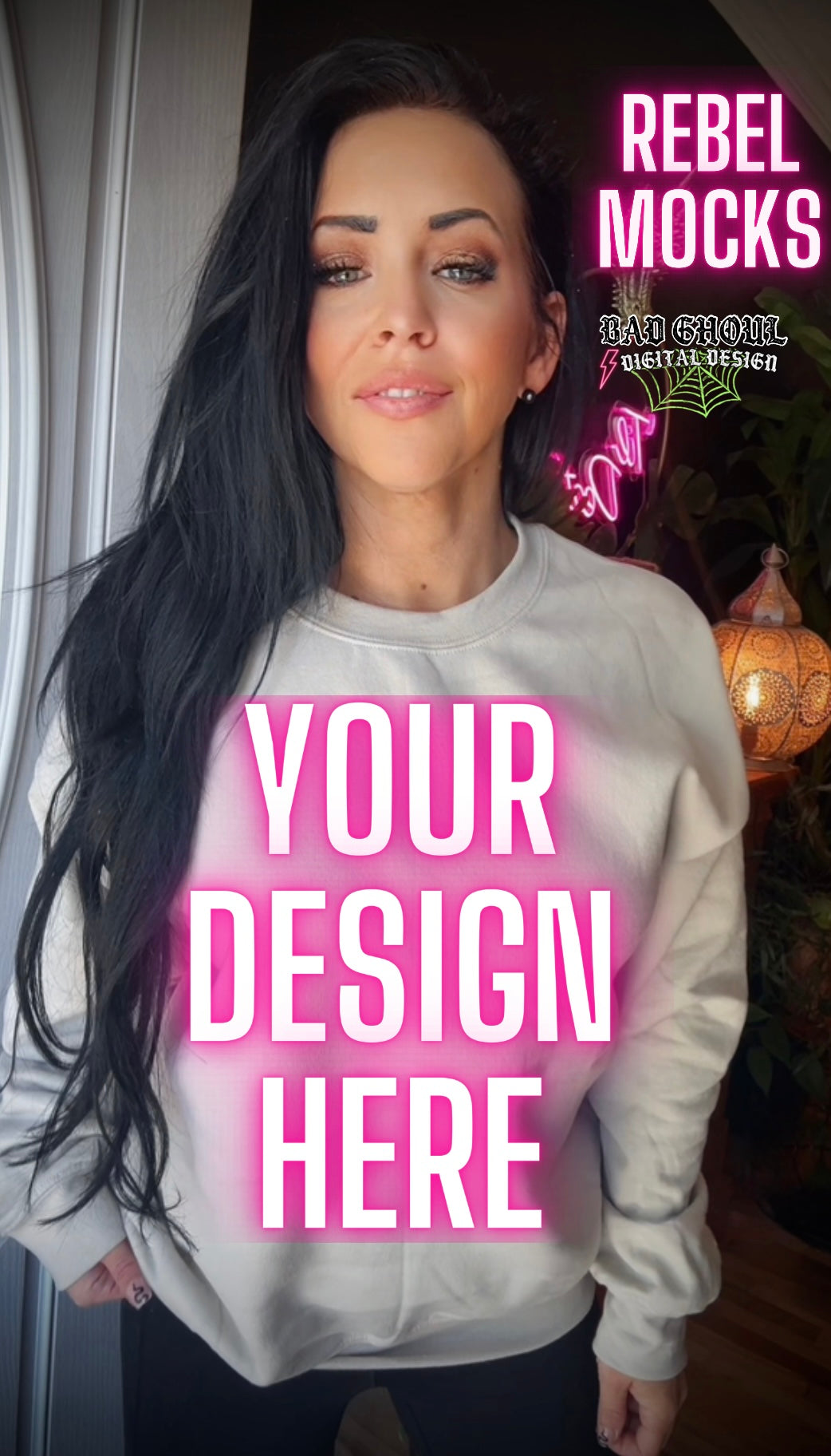 Sand Crew Neck Trendy Model Mock Up