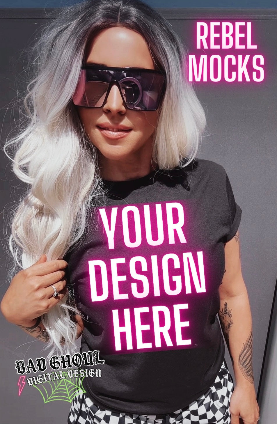 Black Tee IRL Model Mock Up Blondie Vibes