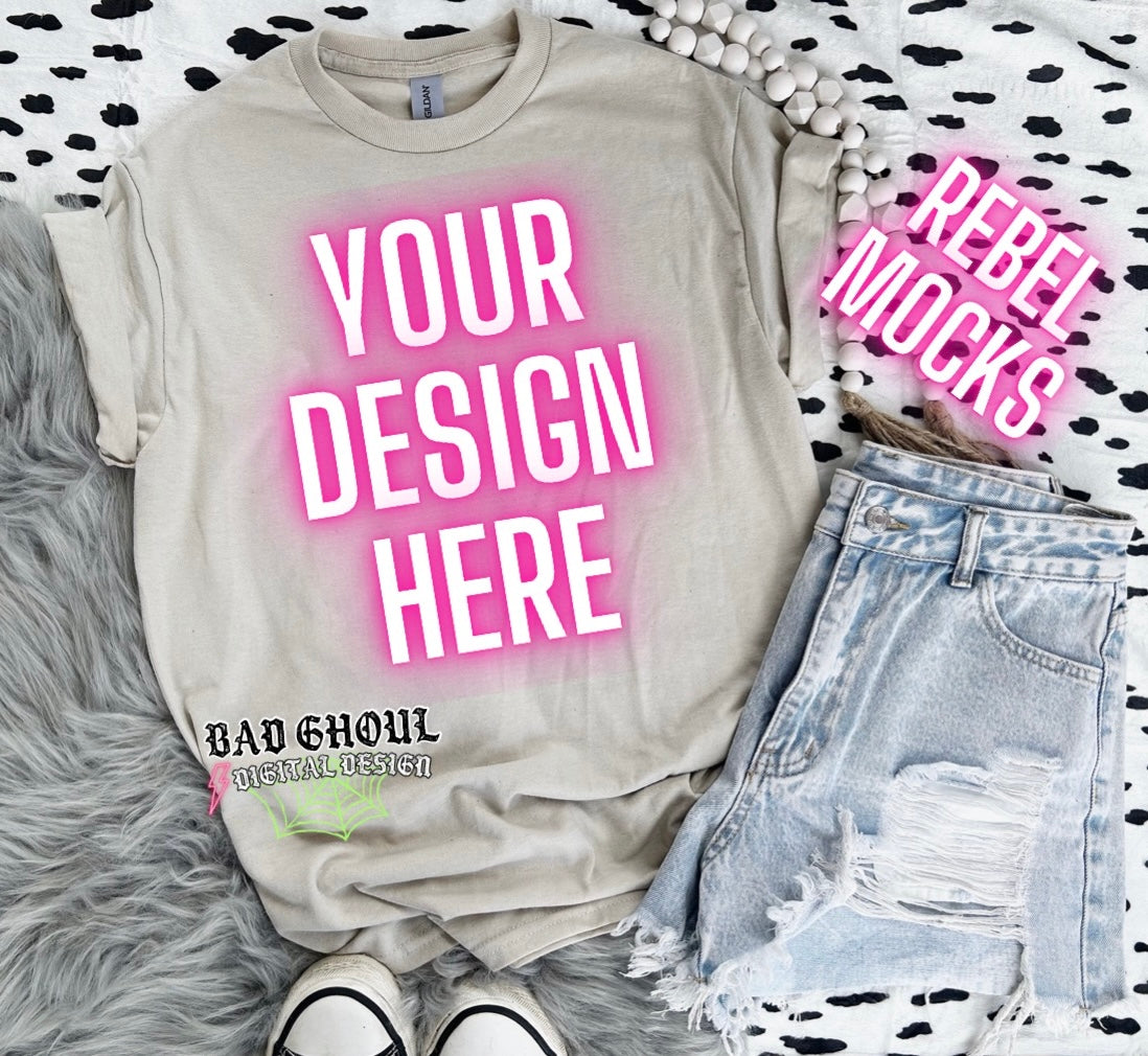 Gildan Sand Flat Lay Mock Up Neutral Vibes