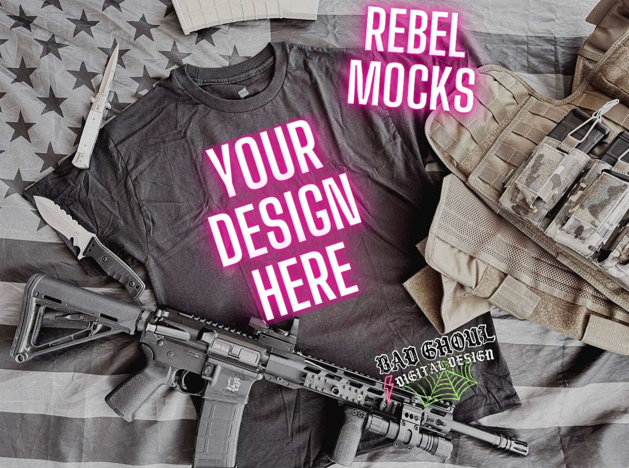 Black Tee Mens Flat Lay Mock Up