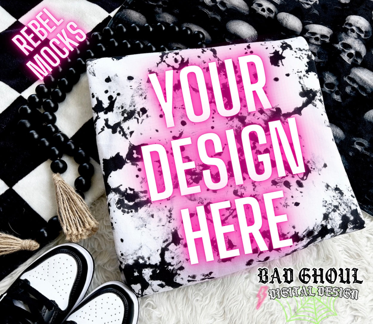 Black Scrunch White Flat Lay crew neck sweatshirt Mock Up TRENDING VIBES