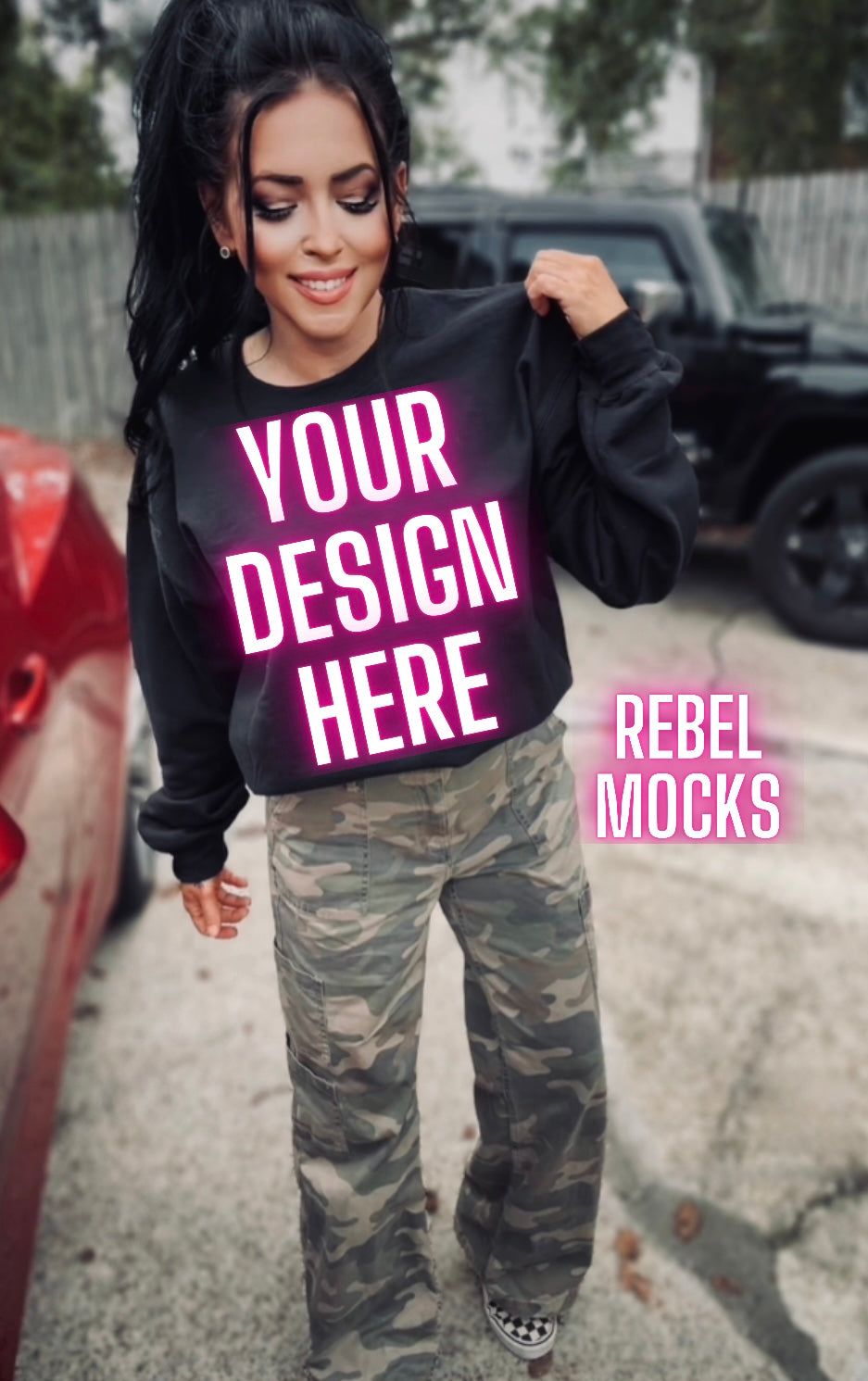 Black Crew Neck Sweatshirt Model Mock Up Edgy Vibes