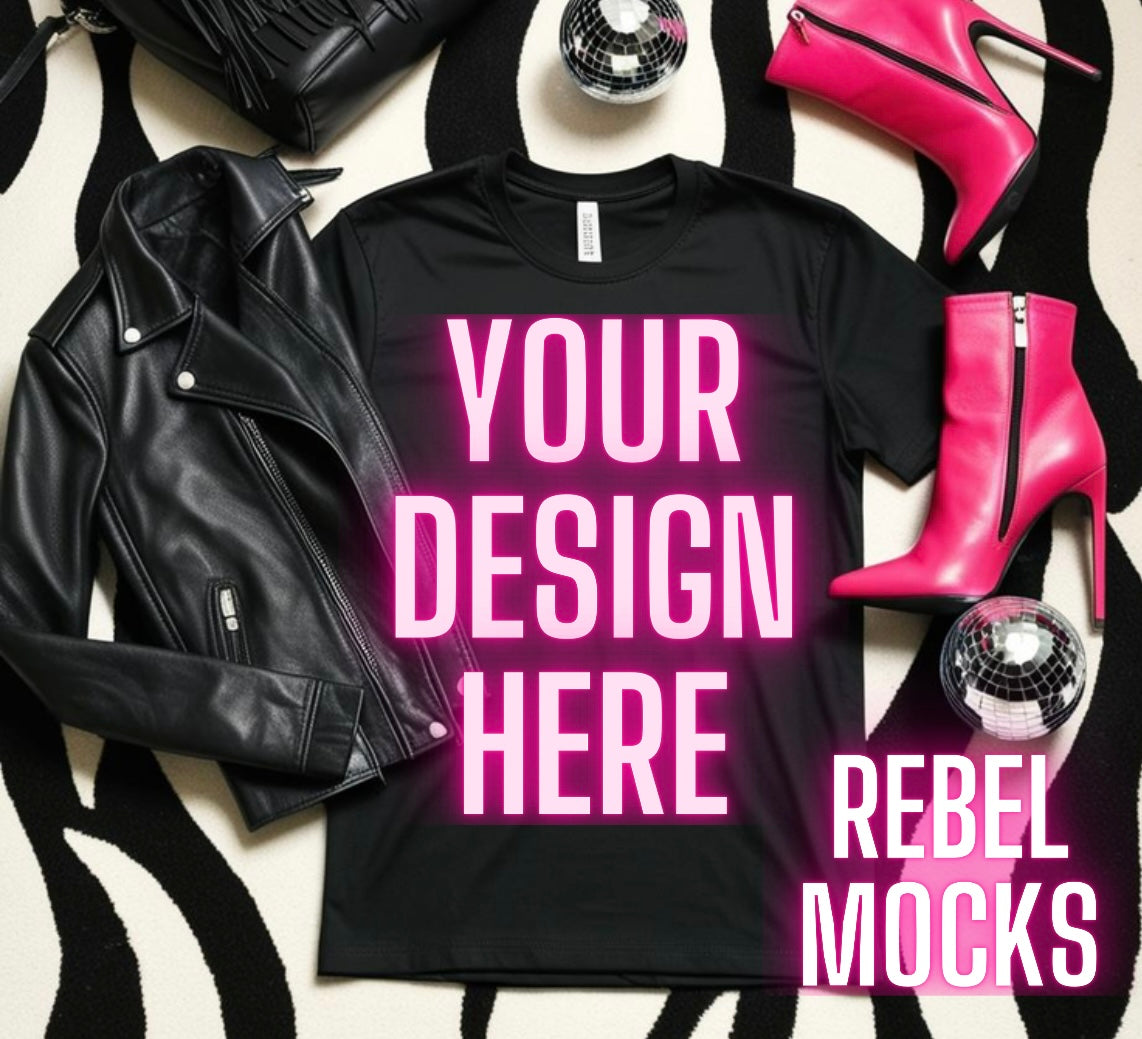 Bella black Tee Edgy Trendy Mock Up Flat Lay