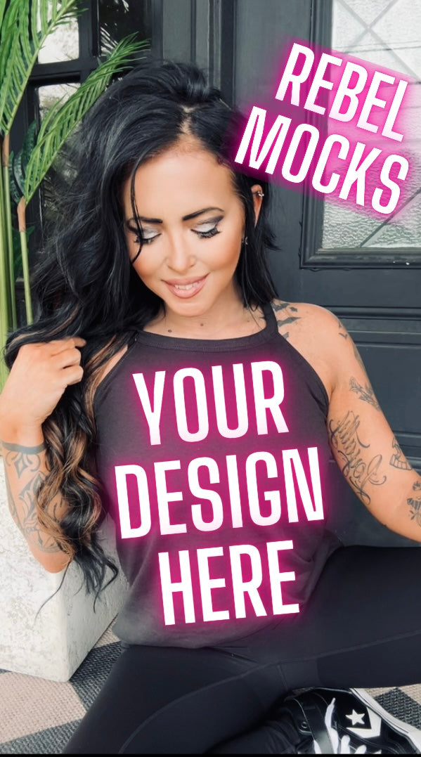 Black Rocker Tank Trending Model Mock Up