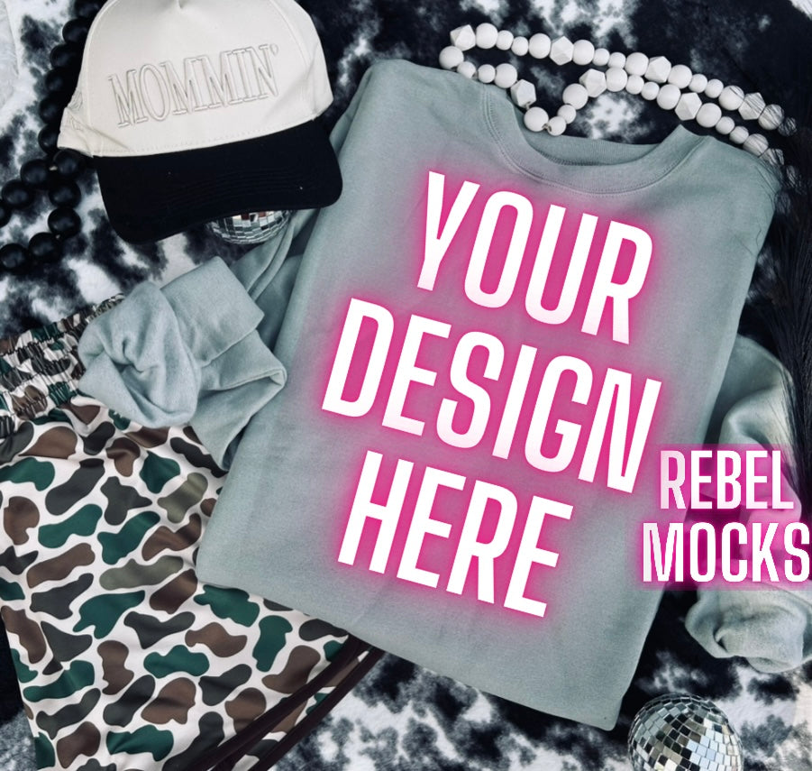 Sage Crew Neck Trendy Mock Up Flat Lay