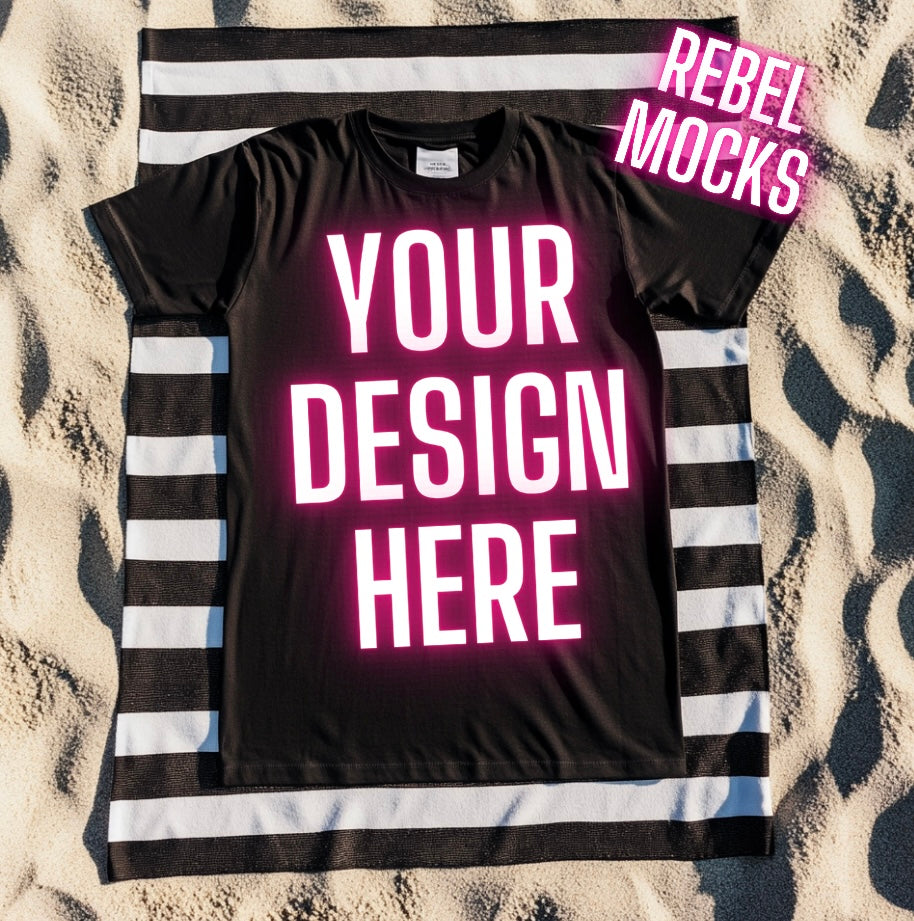 Black Tee Goth Alt Beach flat lay Mock Up