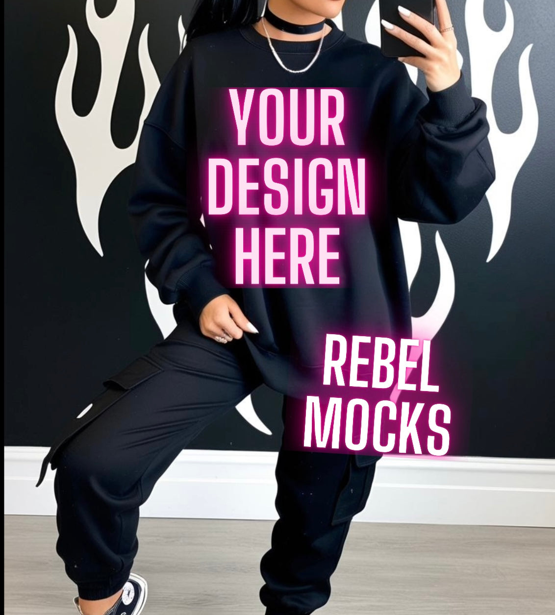 Black Crew Model Edgy Vibes Mock up