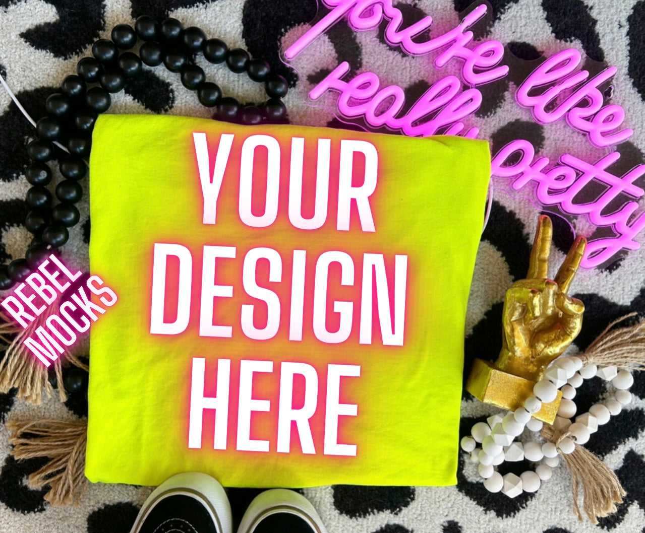 Neon Yellow Flat Lay Mock Up TRENDING