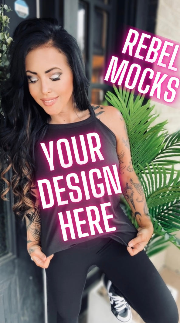 Black Rocker Tank Trending Model Mock Up