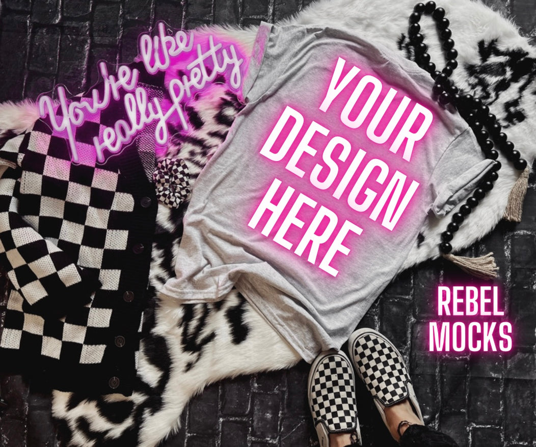 15 MOCK Bundle Ash Tee Mock Up flat lay front and backs and mixes cohesive look