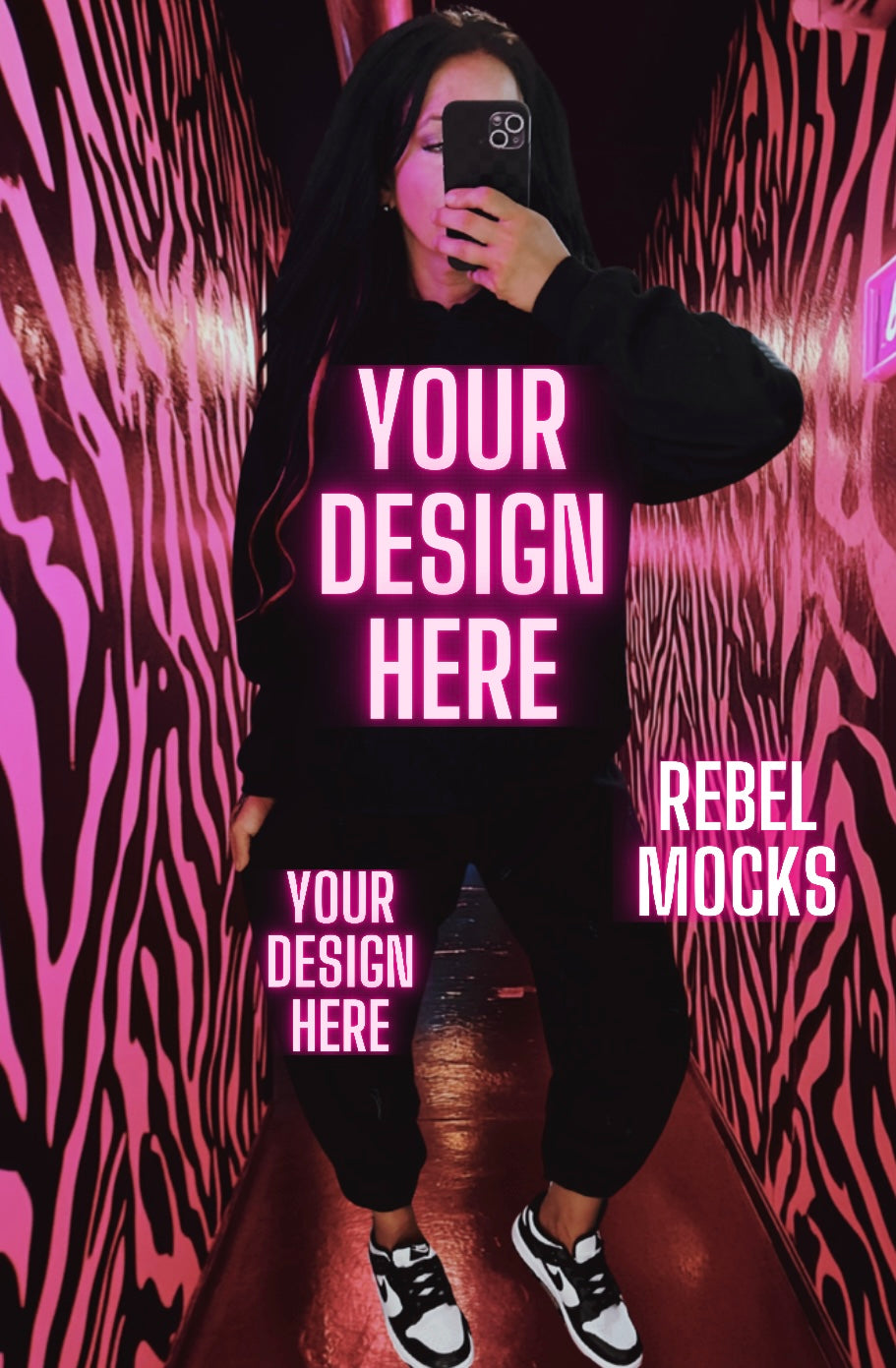 Black Sweat Set Model Trendy Mock Up