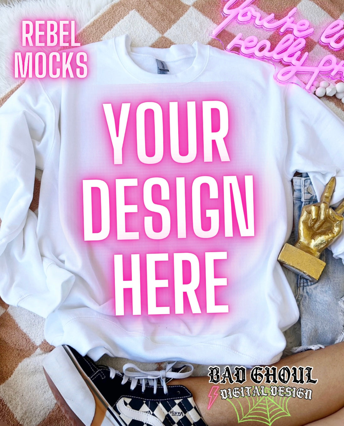 White Crew Neck Flat Lay Mock Up TRENDING