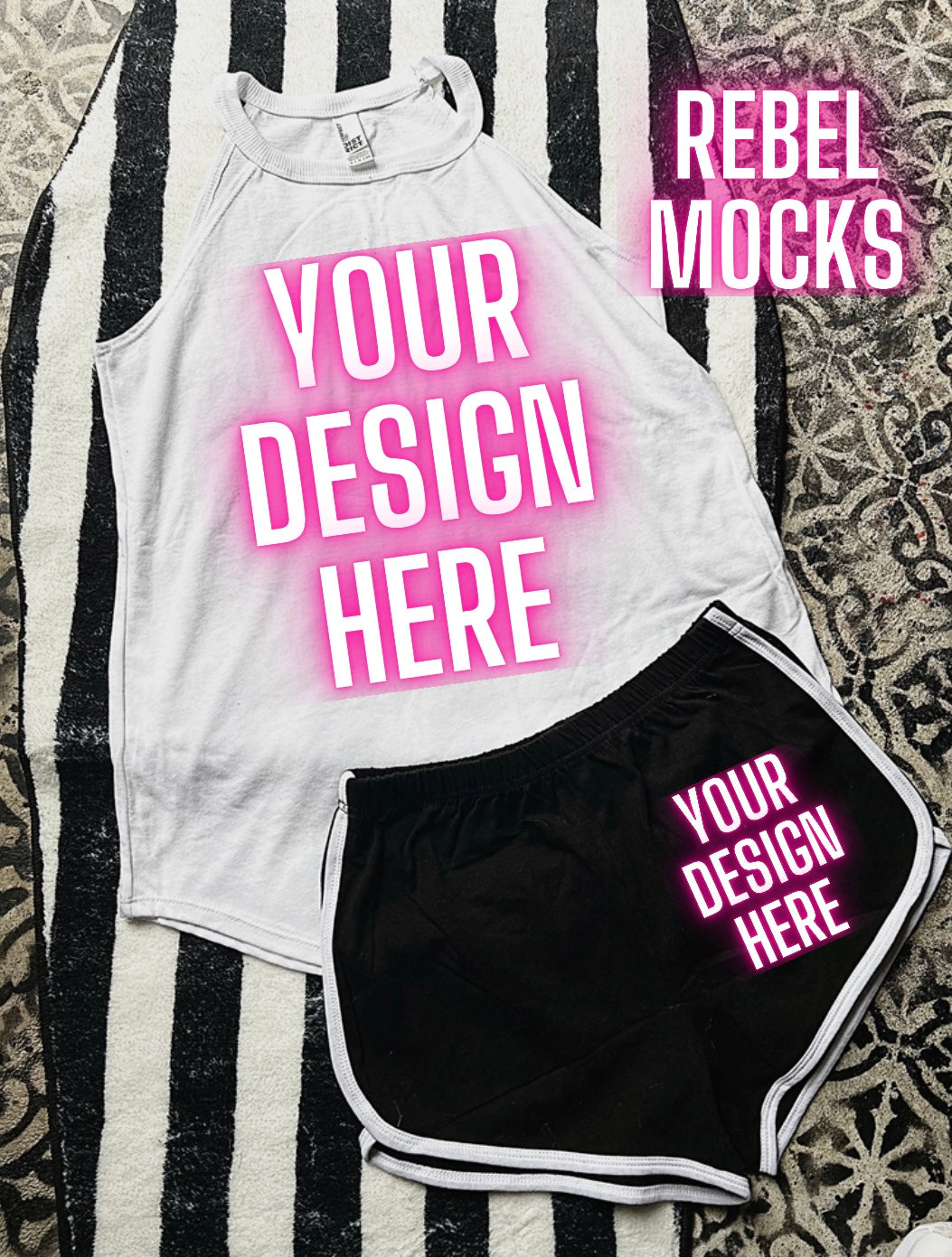 Rocker Tank and Dolphin Short Set Flat Lay Mock Up TRENDING