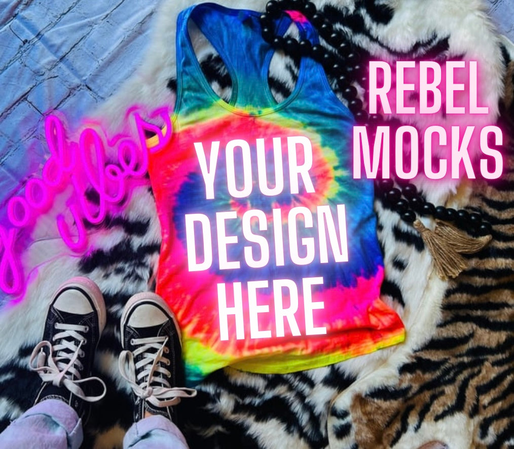 Tie dye Neon Tank Top Mock Up Bundle 5 Mocks