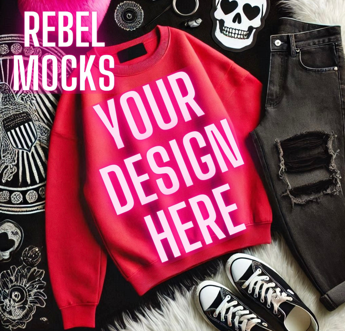 Red Crew Neck Sweatshirt Alternative Flat Lay Mock Up