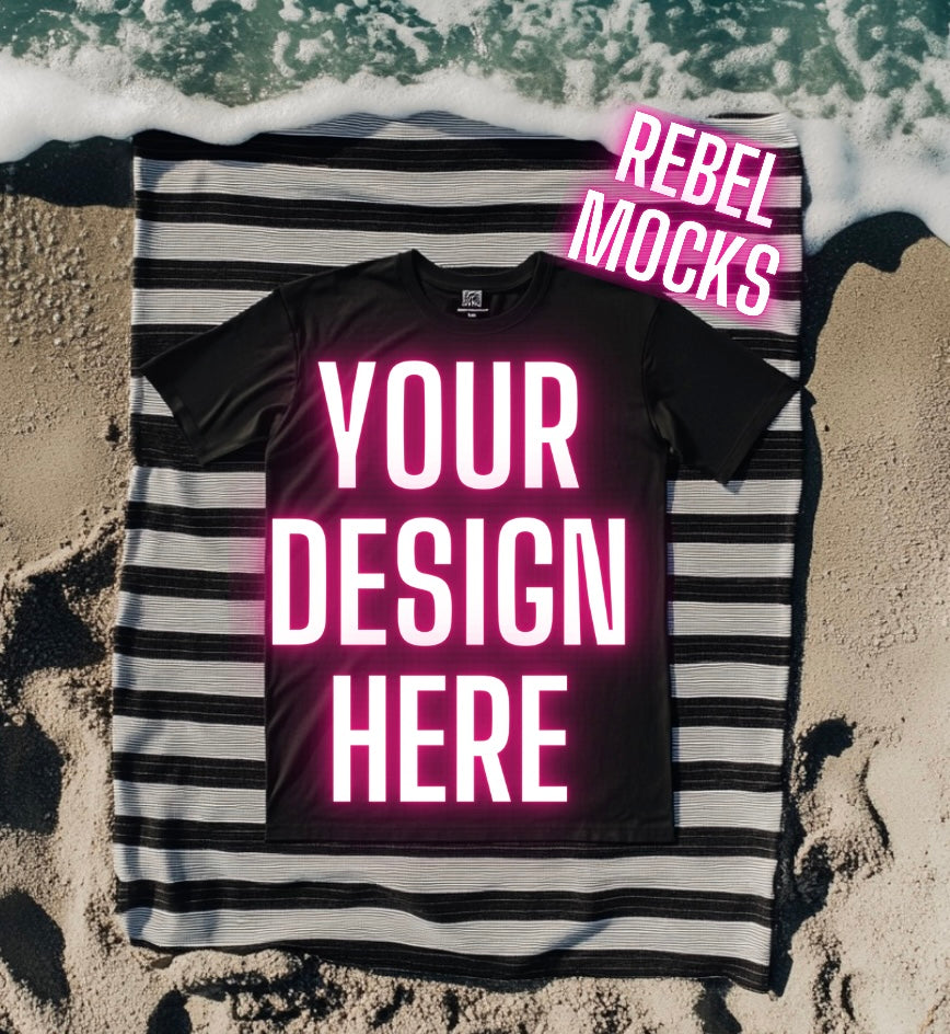Black Tee Goth Alt Beach flat lay Mock Up