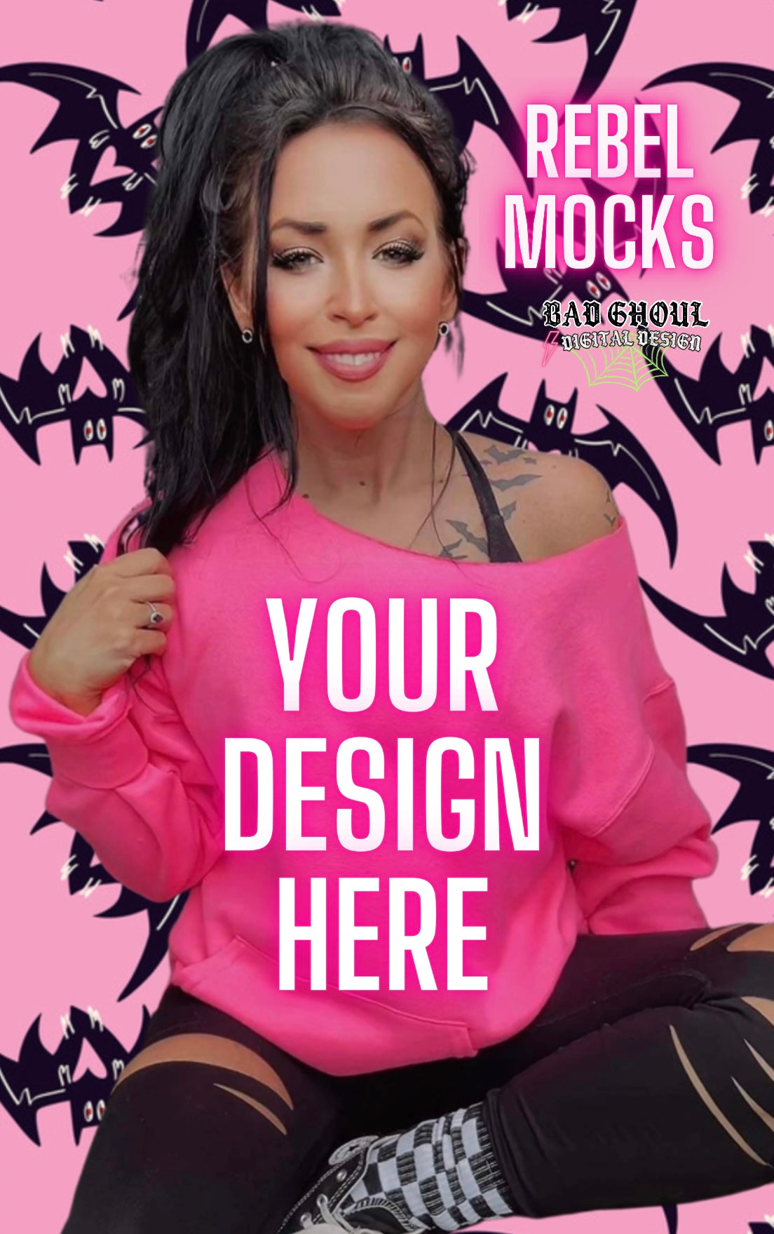 Spooky Vibes Bundle 3- Off Shoulder Neon Pink- IRL Model Mock Up TRENDING