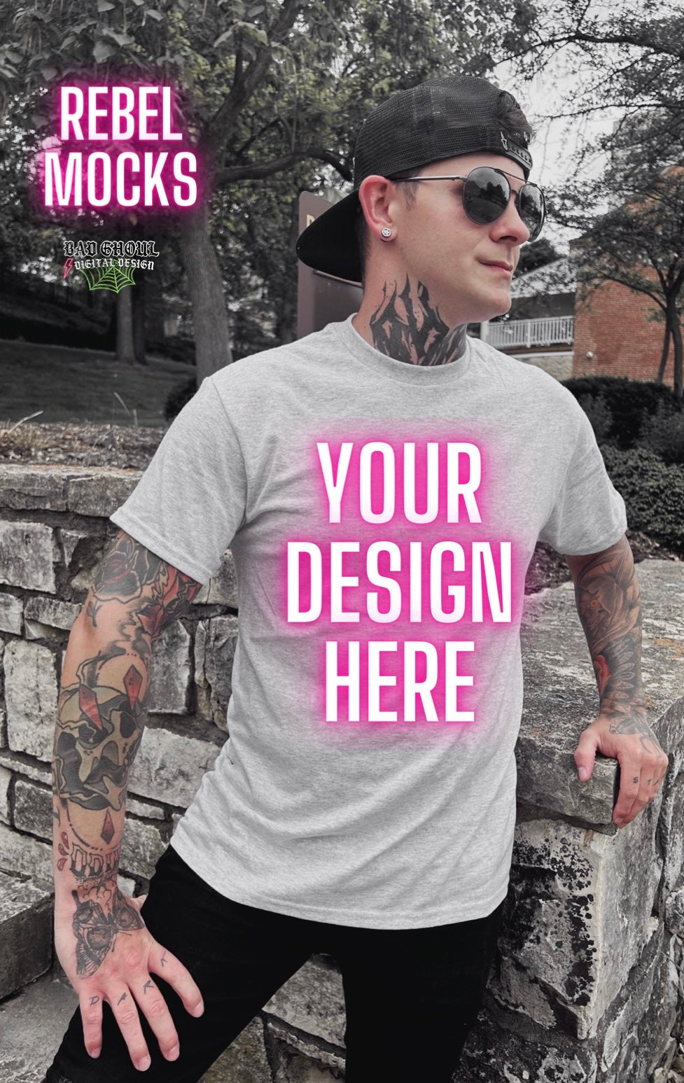 Men’s Ash Tee Model Mock up IRL Alternative Edgy