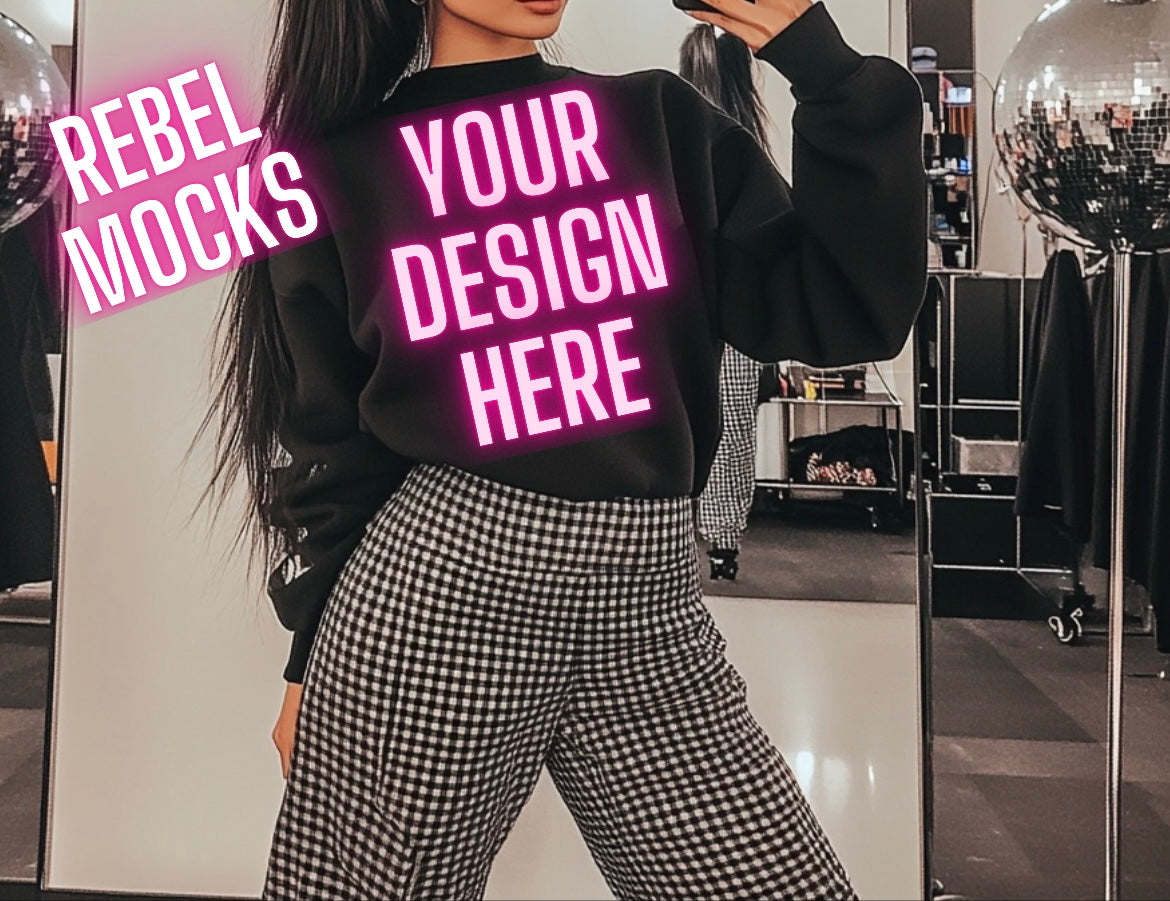 Black Crew Model Mock Up Trendy