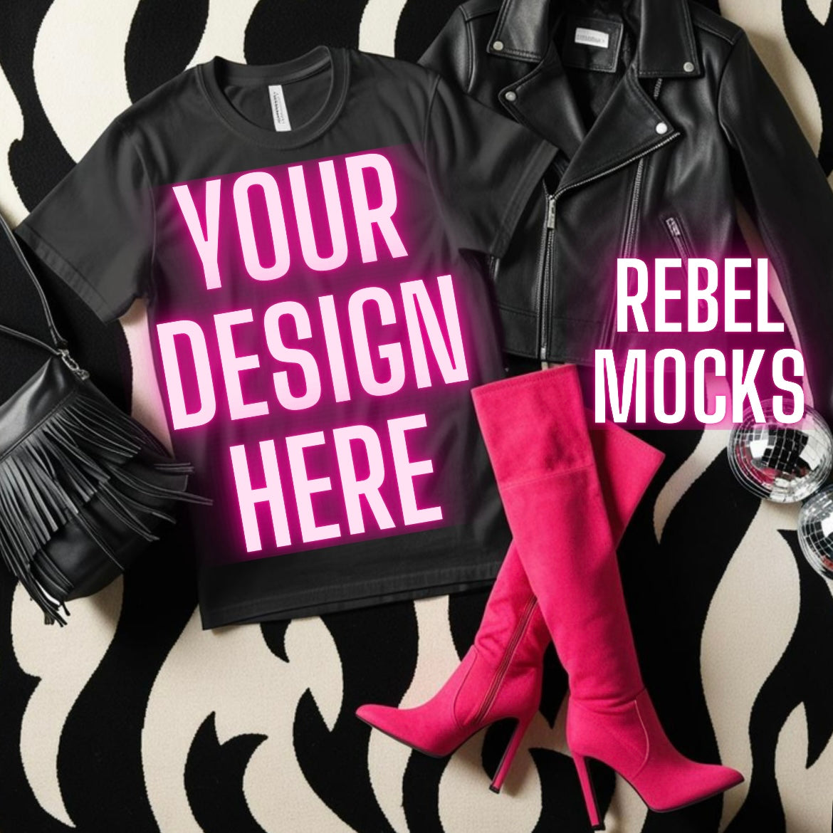 Bella black Pink Tee Edgy Trendy Mock Up Flat Lay