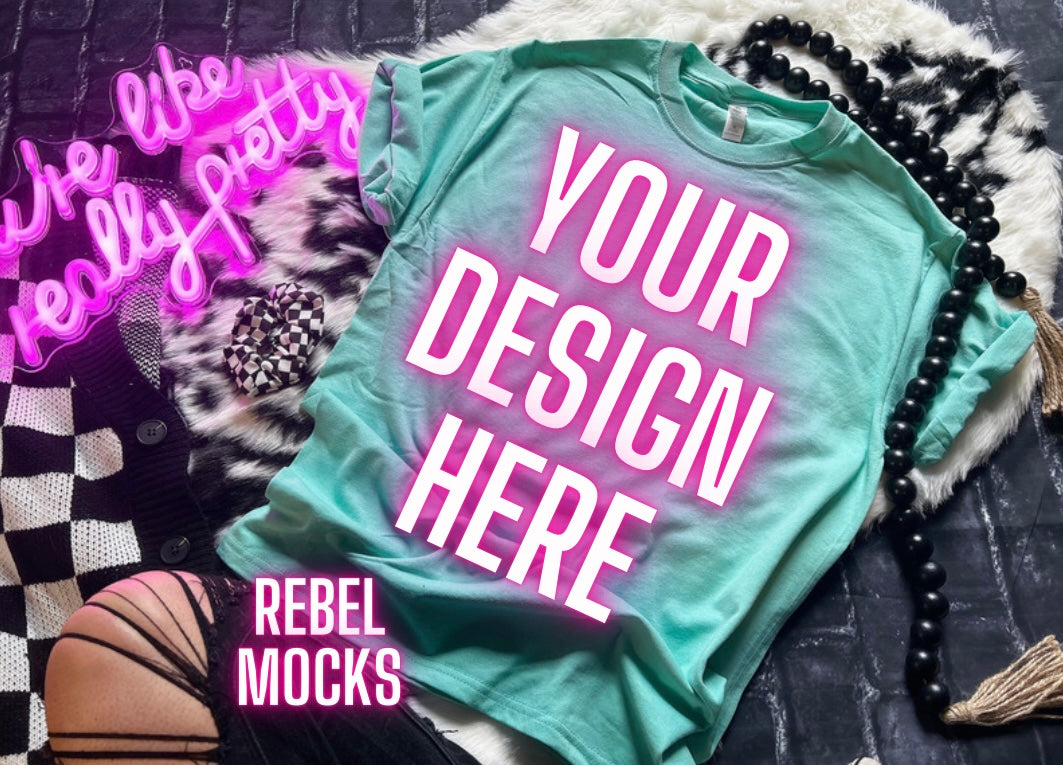 Jerzee Cool Mint Flat Lay Mock Up Trendy Edgy Vibes 2 Mocks Sub Friendly