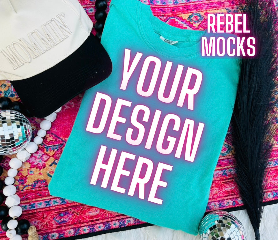 Comfort Colors Sea Foam Trendy Mock Up Flat Lay