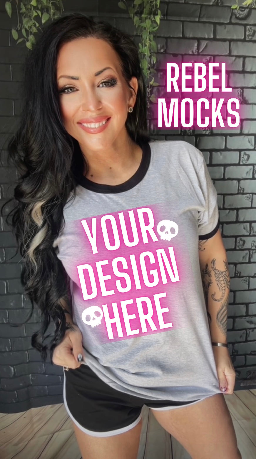 Black and Gray Ringer Tee Model Mock Edgy alt Vibes Mock Up