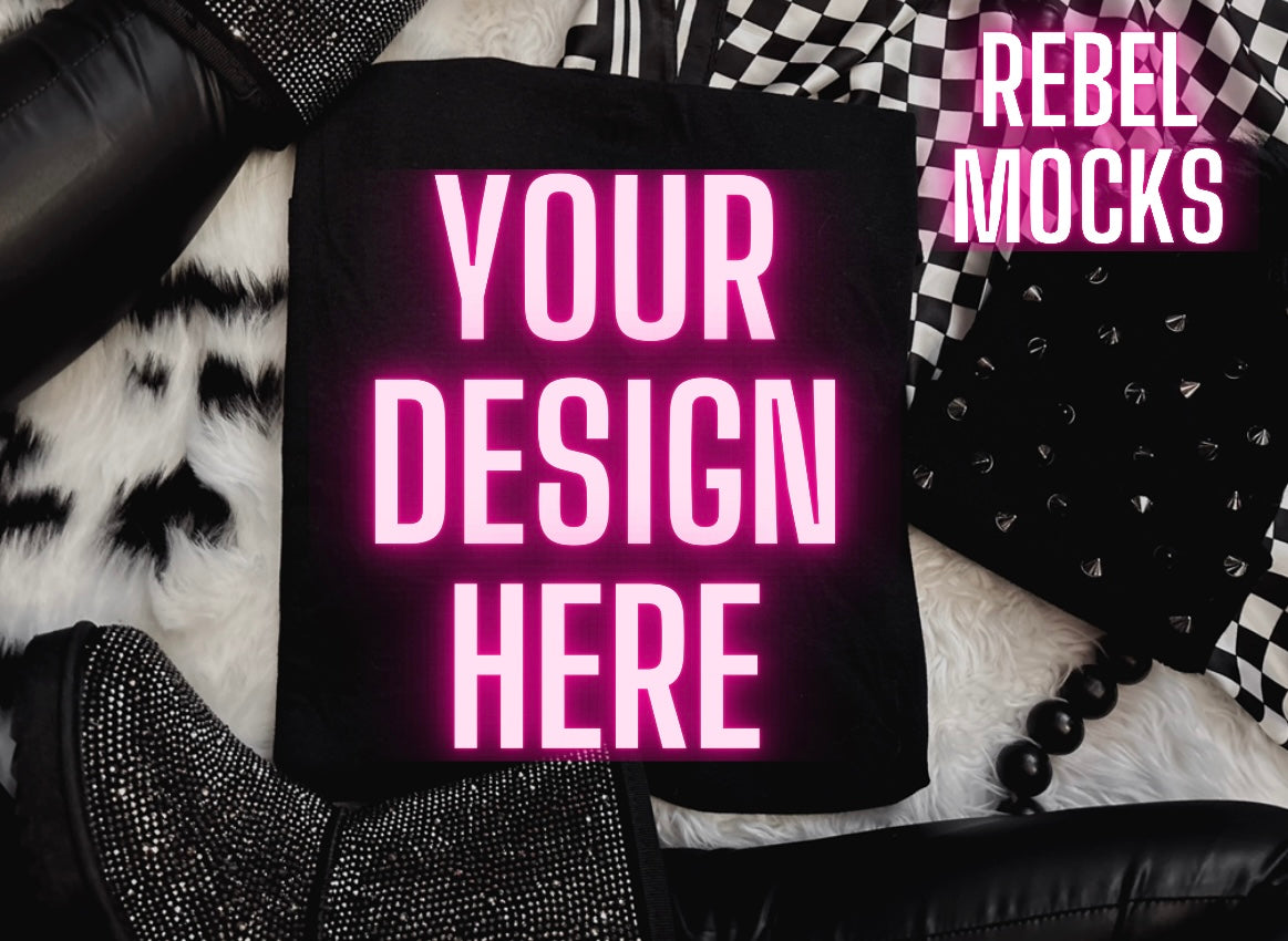 Black Tee Flat Lay Mock Up TRENDING VIBES