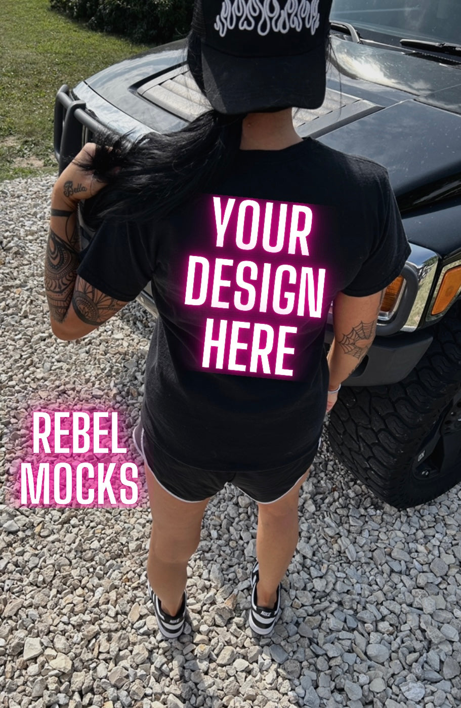 Black Back Tee IRL Model Mock Up trendy