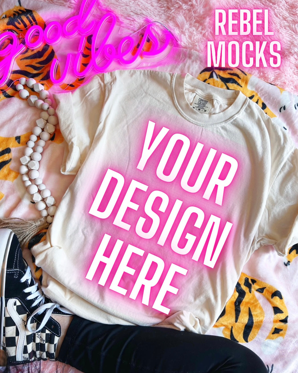 CC Ivory Trendy Flat Lay Tee Mock Up