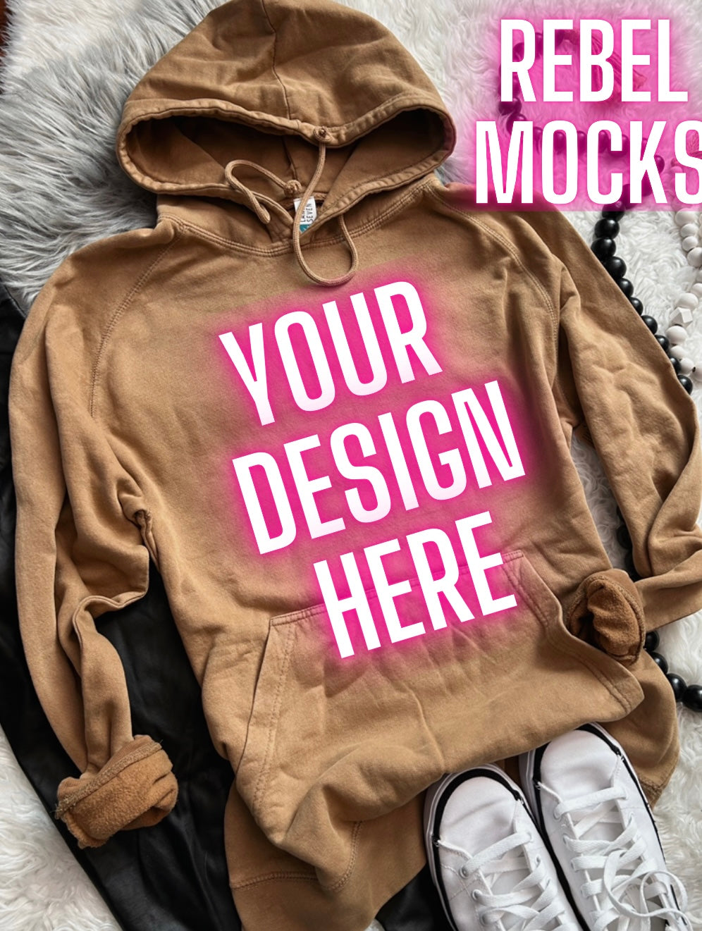 Lane Seven Vintage Wash camel Hoodie Flat Lay Mock Up TRENDING