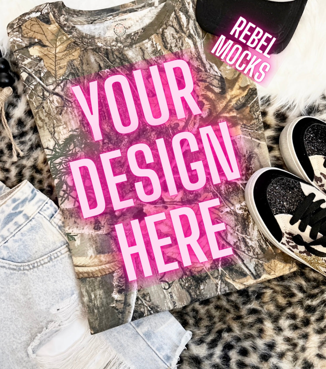 Leafy Camo Tee Flat Lay Mock Up