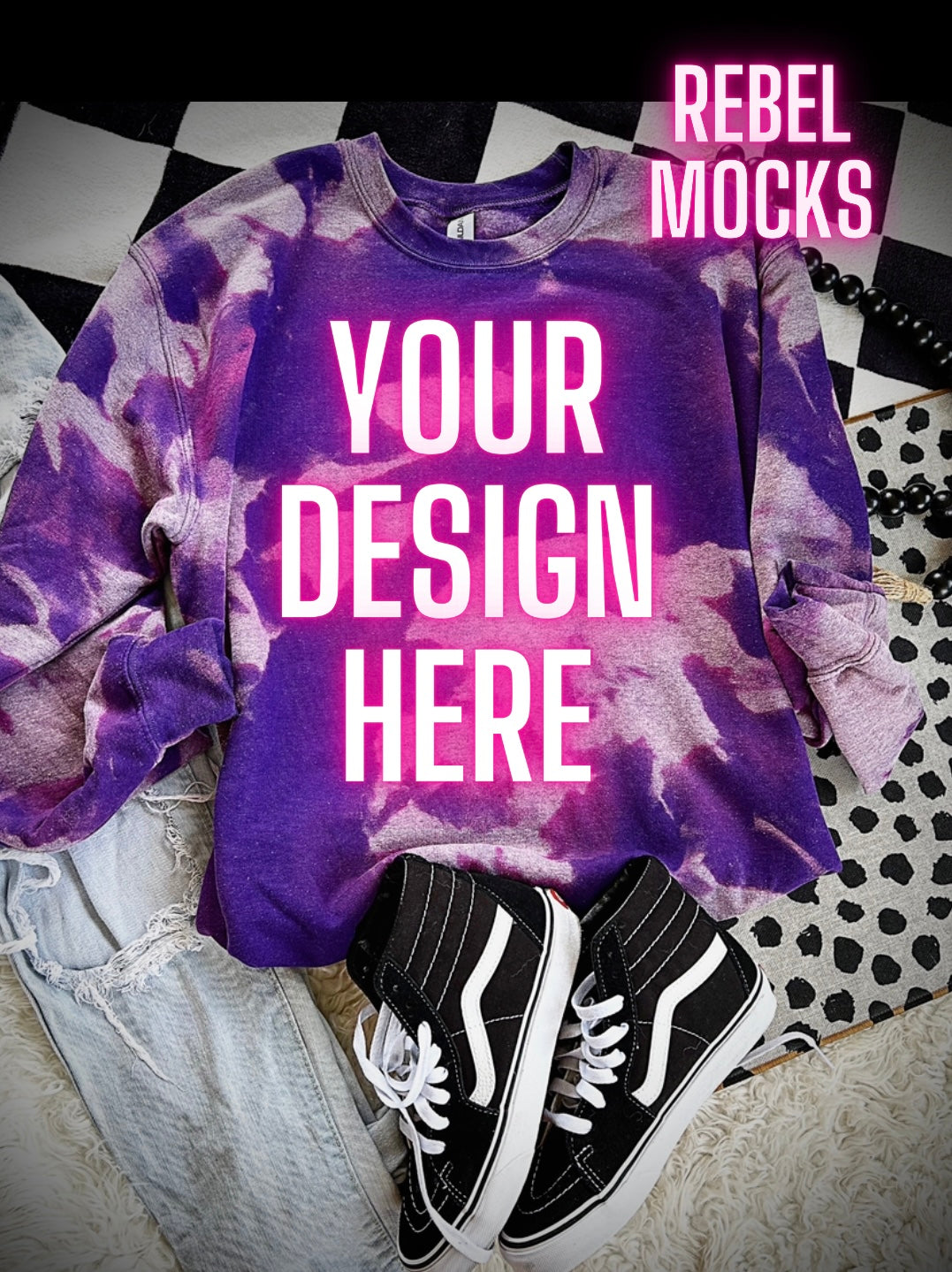 Purple Acid Wash Crew Neck Sweatshirt Flat Lay Mock Up TRENDING VIBES