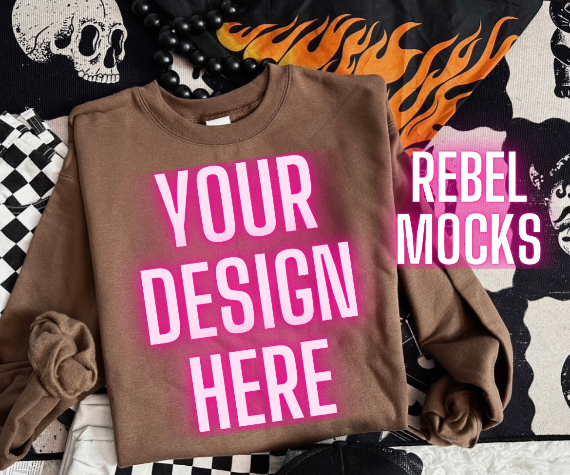 Army Brown Crewneck Sweatshirt Edgy Alt Flat Lay Checkered Mock up