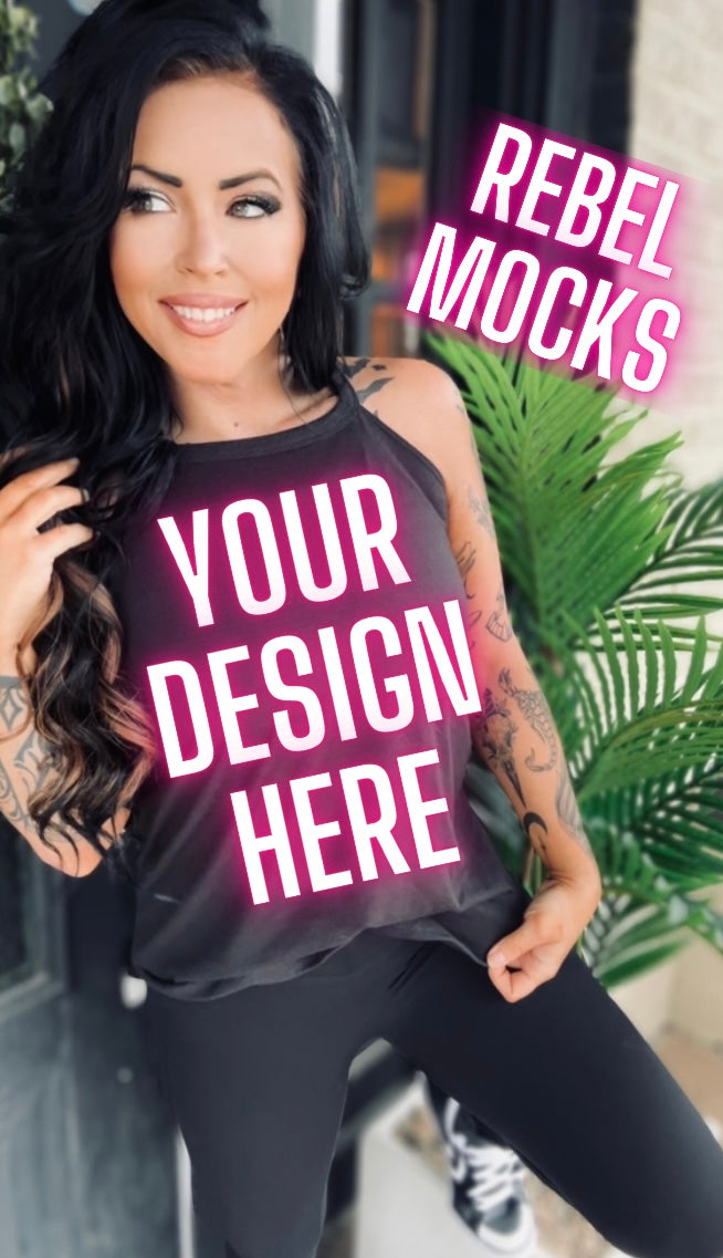 Black Rocker Tank Trending Model Mock Up