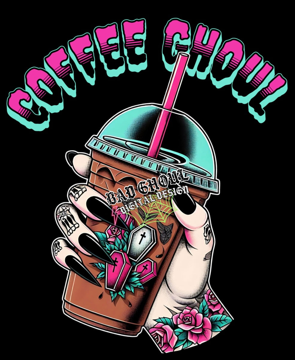 Coffee Ghoul PNG Download Black Fabric Only