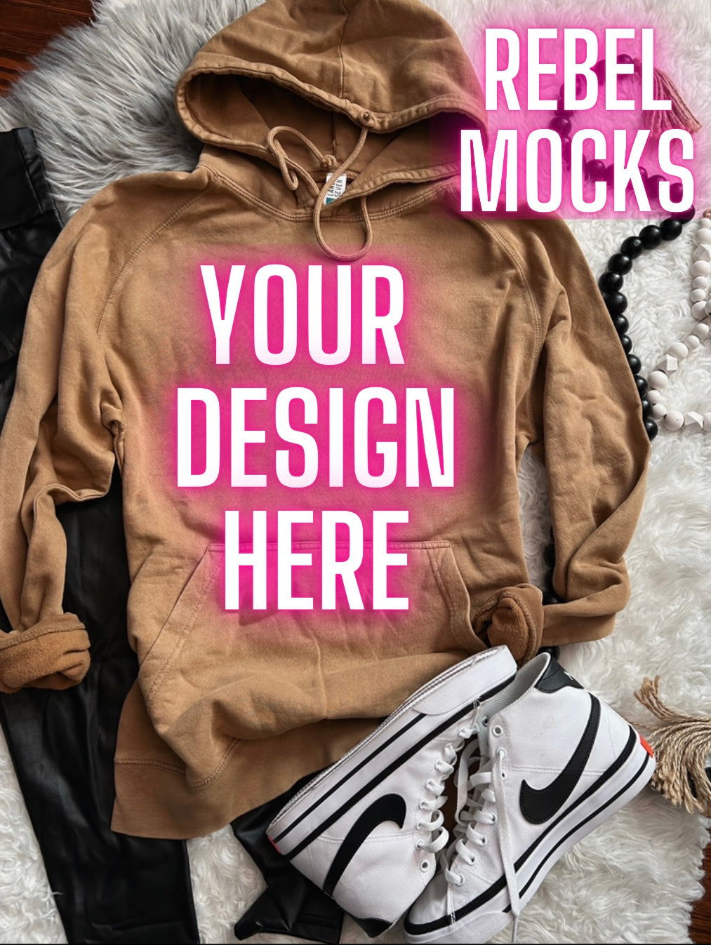 Lane Seven Vintage Wash camel Hoodie Flat Lay Mock Up TRENDING