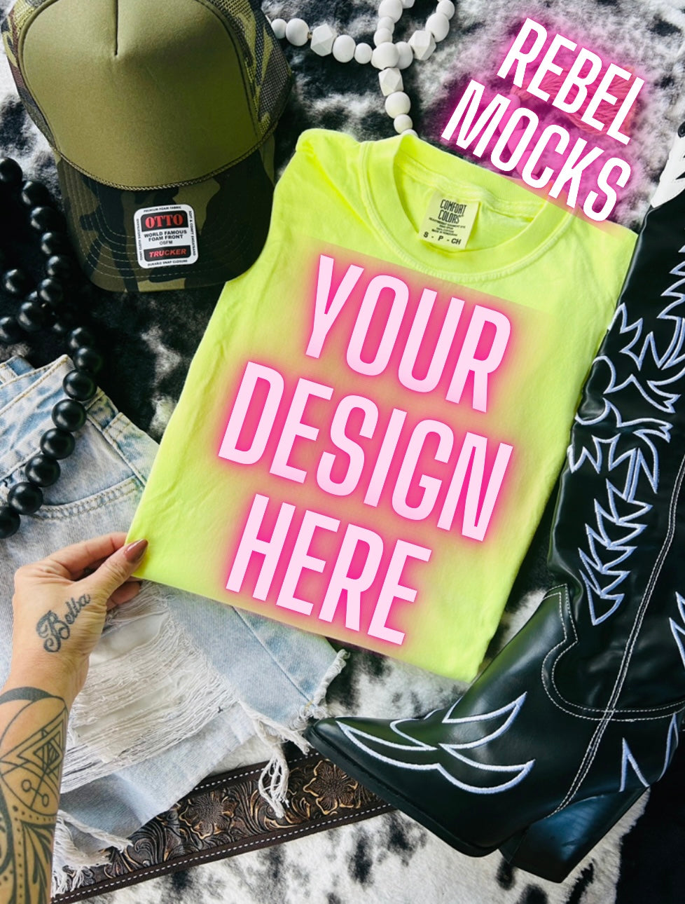 VIBIN CC Neon Lemon Tee Flat Lay Mock UP