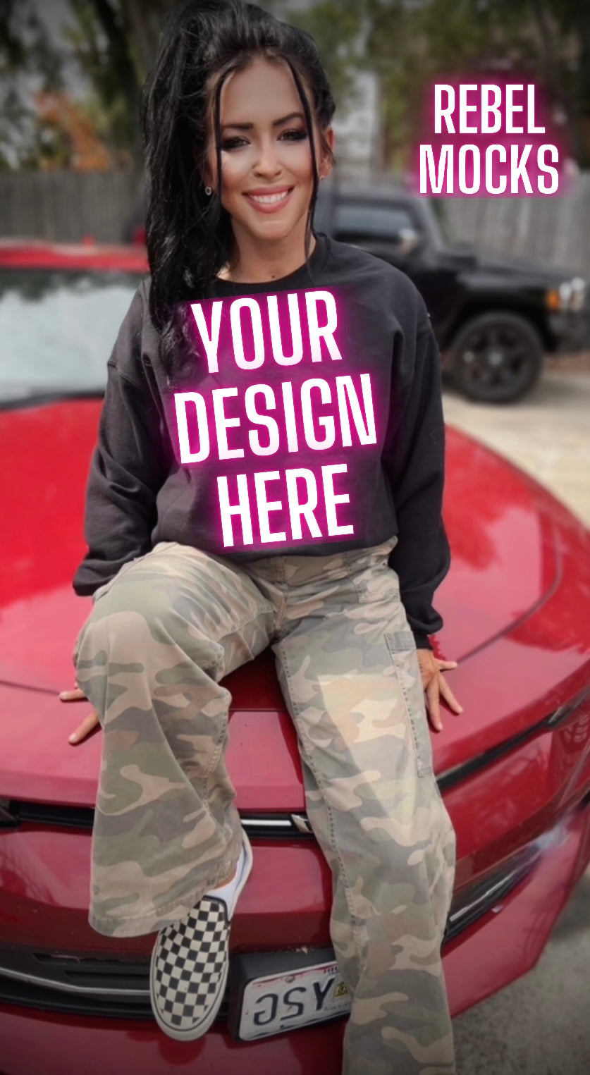 Black Crew Neck Sweatshirt Model Mock Up Edgy Vibes