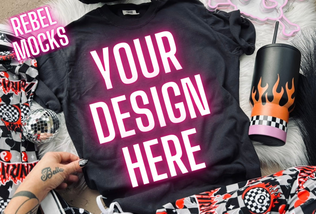 Black Tee Trending Alternative Flat Lay Mockup