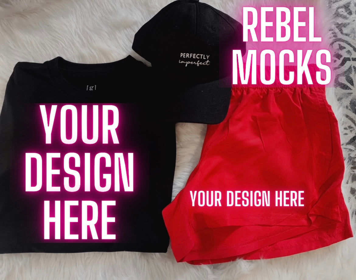 Black Tee and Short Set Flat Lay Mock Up