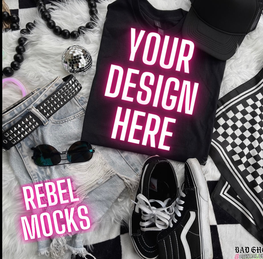 Black Alt Emo Grunge Goth Spooky Flat Lay Trending Mock Up