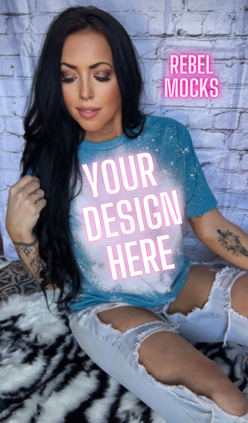 Bleach Softstyle Heather Galapagos Blue Mock UP Bundle 4 Mocks